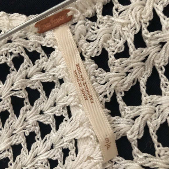 BEAUTIFUL Free People Castaway crochet sleeve top ivory women’s small oversized - Picture 8 of 13